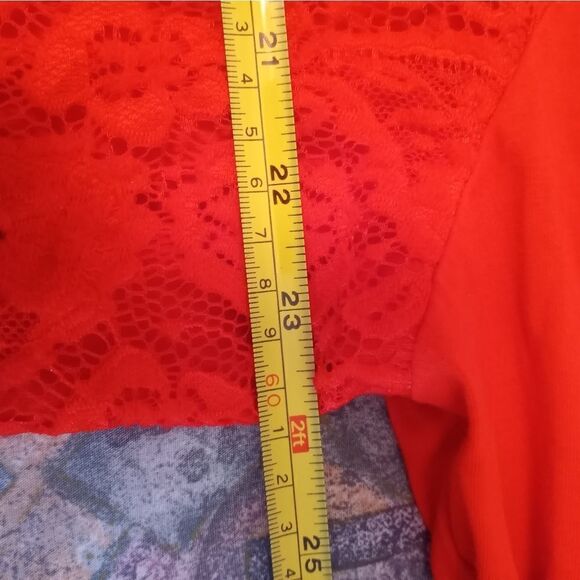 Basic Editions Plus Size 2X Red Lined Lace 3/4 Sleeve Women's Top - Picture 5 of 7